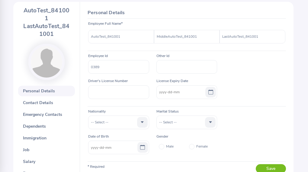 TC-001 result: employee record created